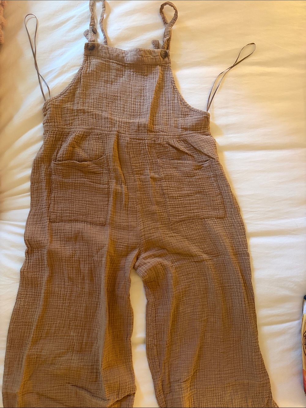 Women's Taupe Cotton Gauze Overalls Jumpsuit